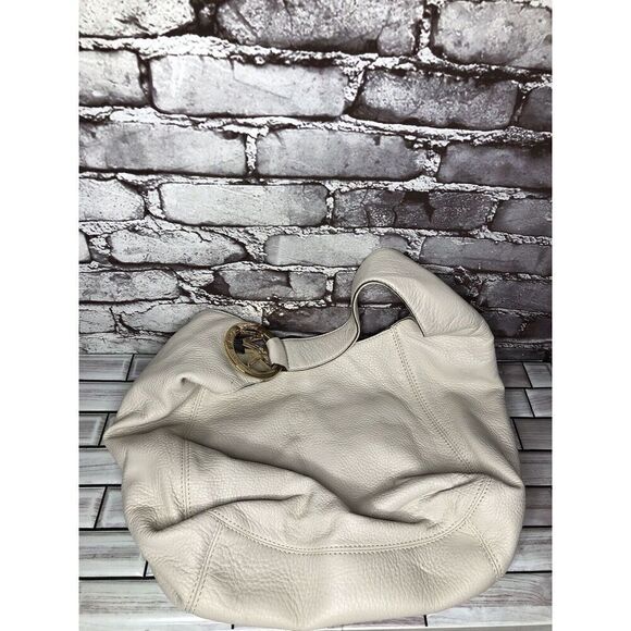 Michael Kors Gold Logo Vanilla Ivory Large Leather Shoulder Bag Handbag Purse - Picture 6 of 6